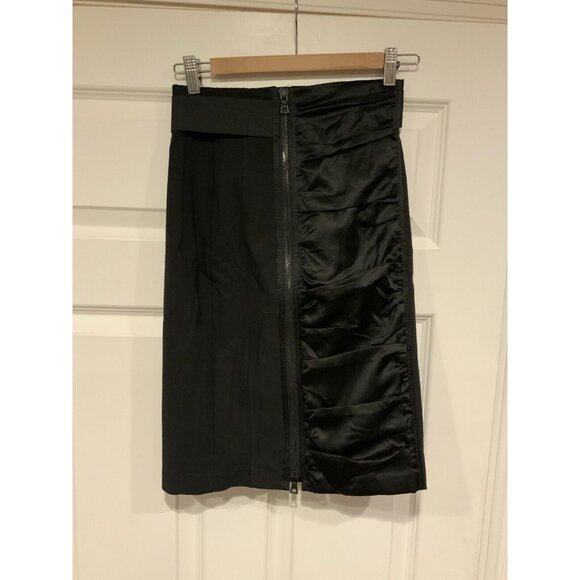 Nanette Lepore Black Full Zip Pencil Skirt w/ Front Ruffle Panel, Size 0 - Picture 1 of 5